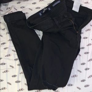 black ripped cuffed jeans hollister